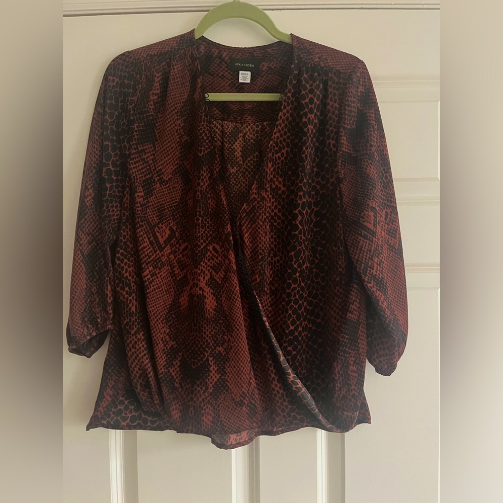 Snakeskin print faux wrap blouse